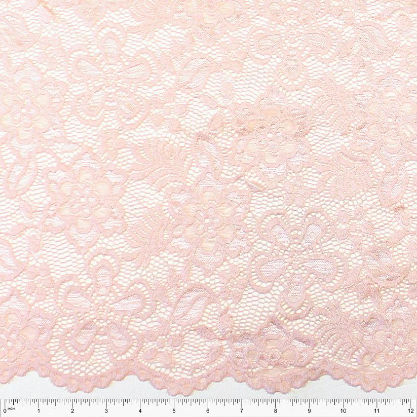 Dusty Pink Floral Scallop Edge Nylon Spandex Stretch Lace