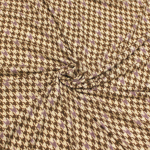 Cream Dusty Purple and Brown Textured Houndstooth Hacci Sweater Knit Fabric , Raspberry Creek Fabrics, watermarked, restored