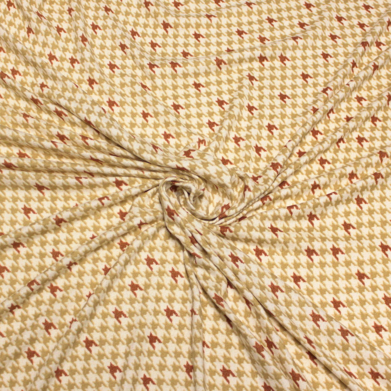 Cream Rust and Khaki Houndstooth Hacci Sweater Knit Fabric Fabric, Raspberry Creek Fabrics, watermarked, restored