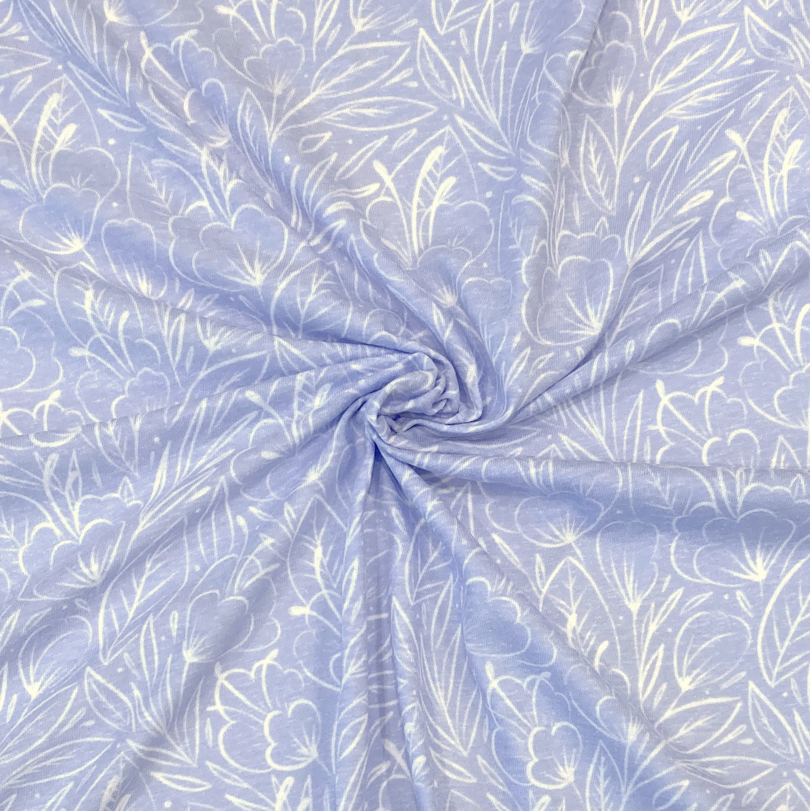 Lilac and White Line Drawn Floral Tri-Blend Jersey Knit Fabric, Sweet Tropical by Janelle Coury for CLUB Fabrics