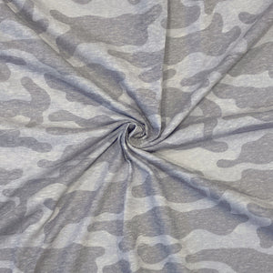 Tonal Light Grey Camo Tri-Blend Jersey Knit Fabric, By Brittney Laidlaw for CLUB Fabrics Fabric, Raspberry Creek Fabrics