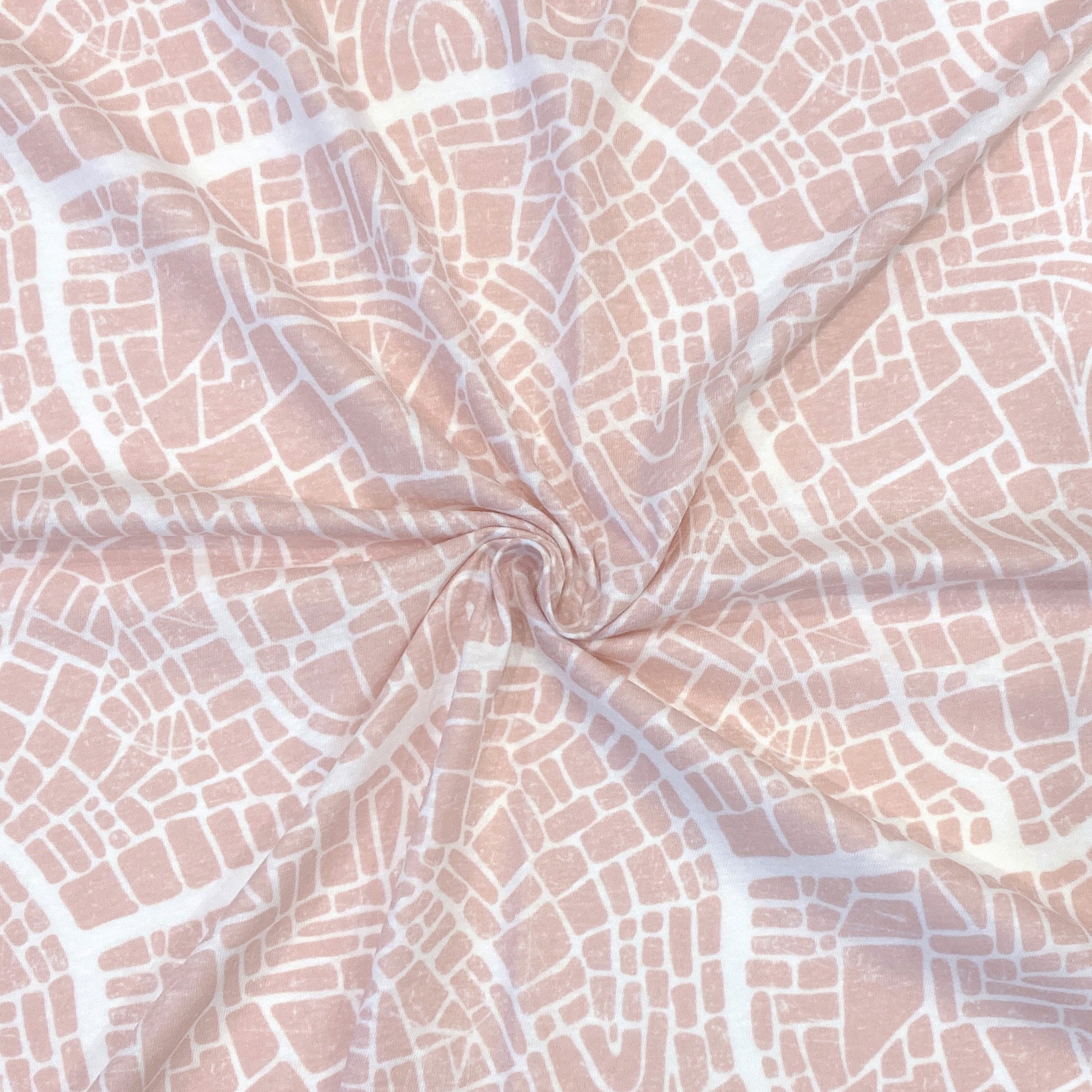 Blush and White Abstract Grunge Map Tri-Blend Jersey Knit Fabric, By Brittney Laidlaw for CLUB Fabrics Fabric, Raspberry Creek Fabrics