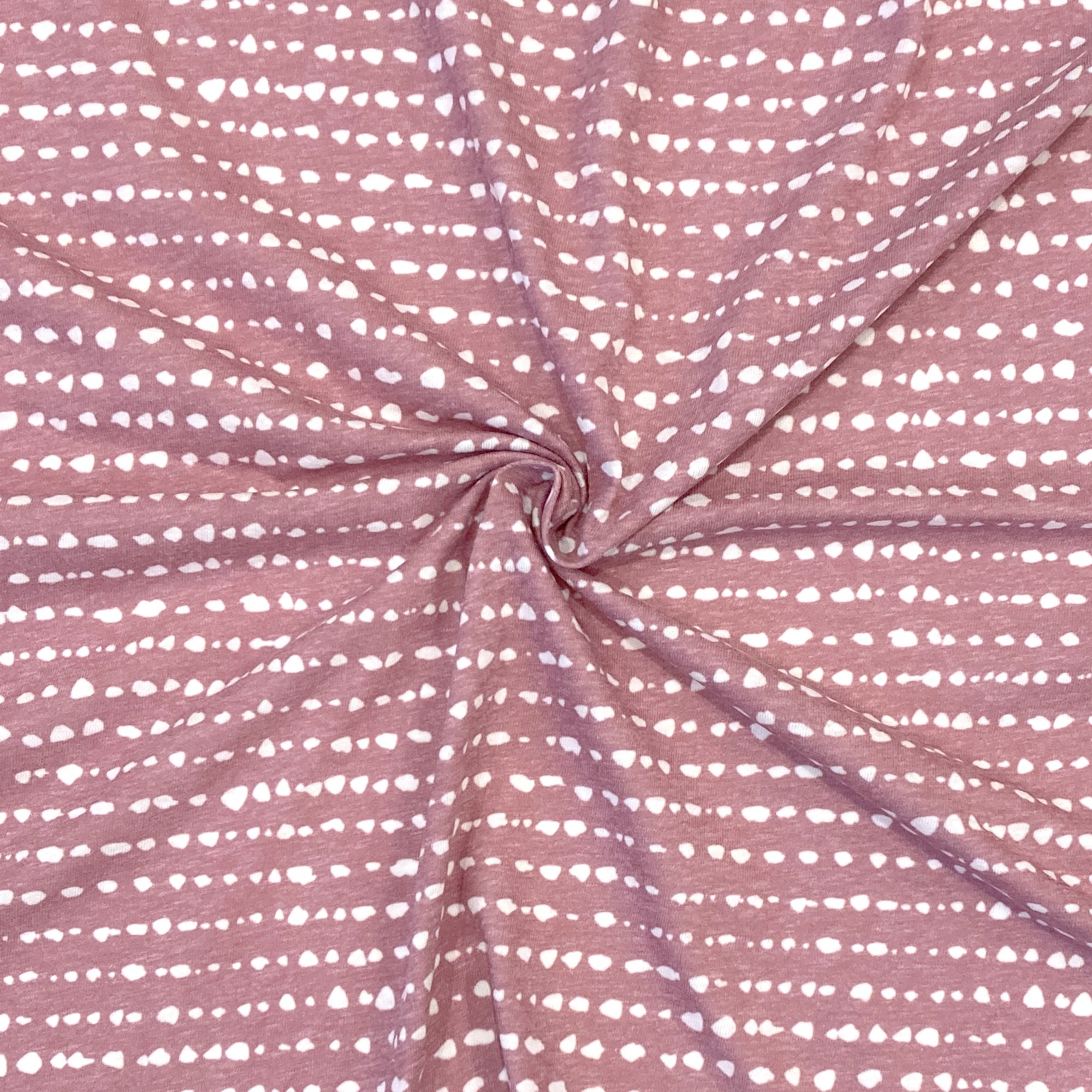 Berry and White Random Dot Stripe Tri-Blend Jersey Knit Fabric, By Brittney Laidlaw for CLUB Fabrics Fabric, Raspberry Creek Fabrics