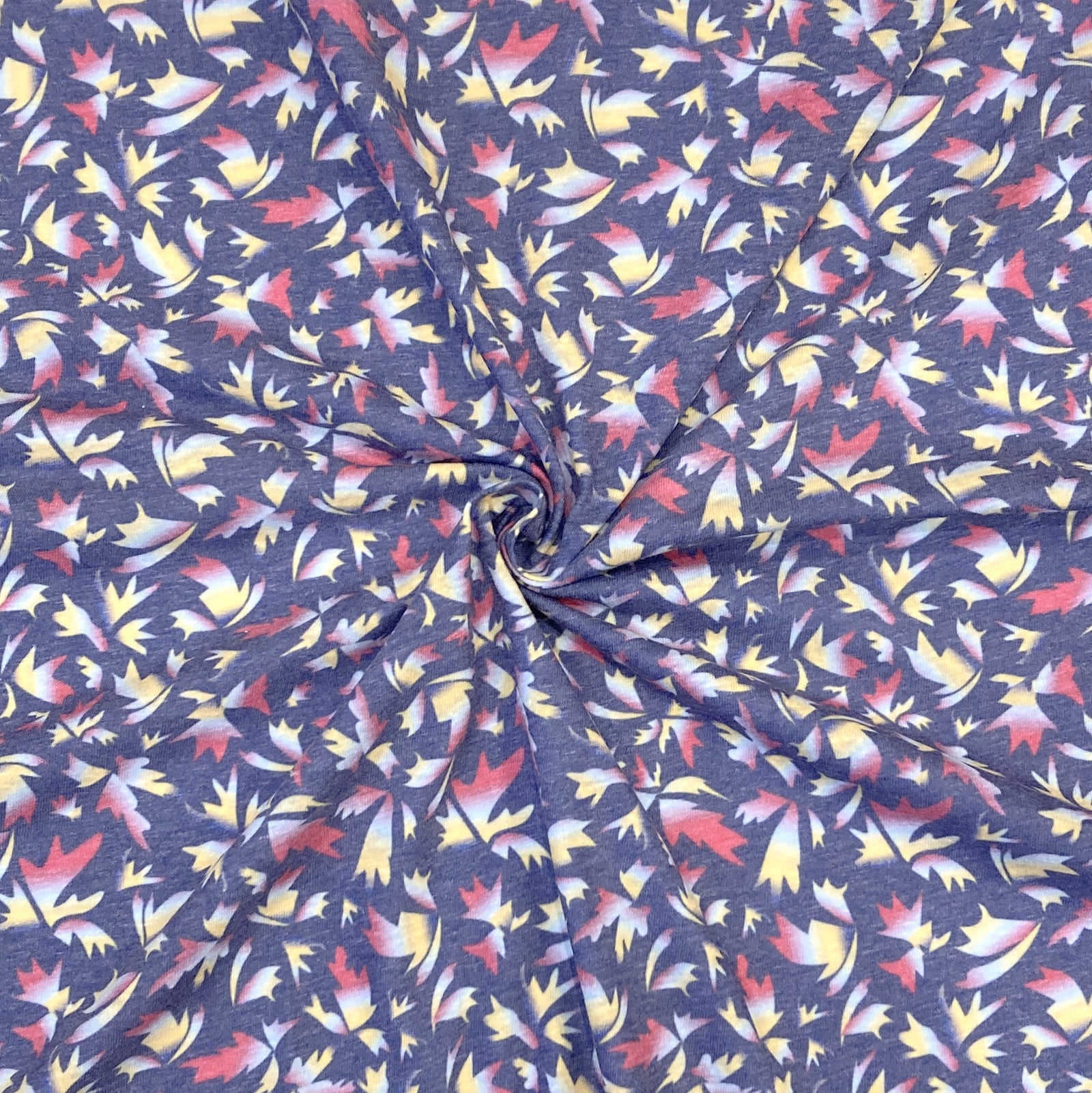 Navy Fuchsia Yellow and White Abstract Floral Tri-Blend Jersey Knit Fabric, By Elise Peterson for CLUB Fabrics Fabric, Raspberry Creek Fabrics, watermarked