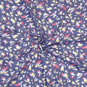 Navy Fuchsia Yellow and White Abstract Floral Tri-Blend Jersey Knit Fabric, By Elise Peterson for CLUB Fabrics Fabric, Raspberry Creek Fabrics