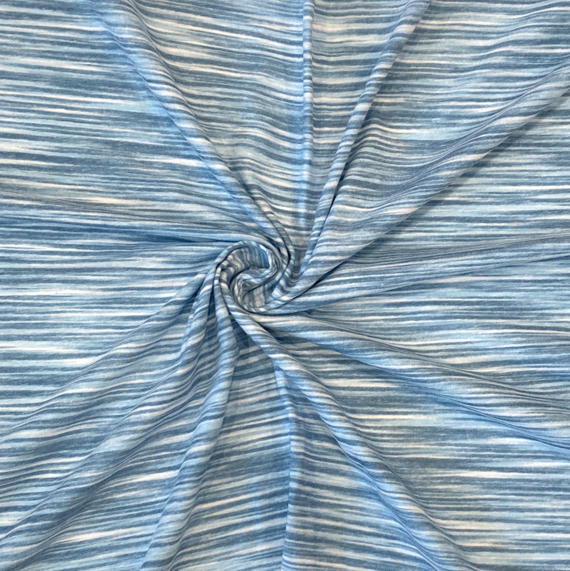 Tonal Blue and White Space Dyed Stripe Tri-Blend Jersey Knit Fabric, By Brittney Laidlaw for CLUB Fabrics Fabric, Raspberry Creek Fabrics