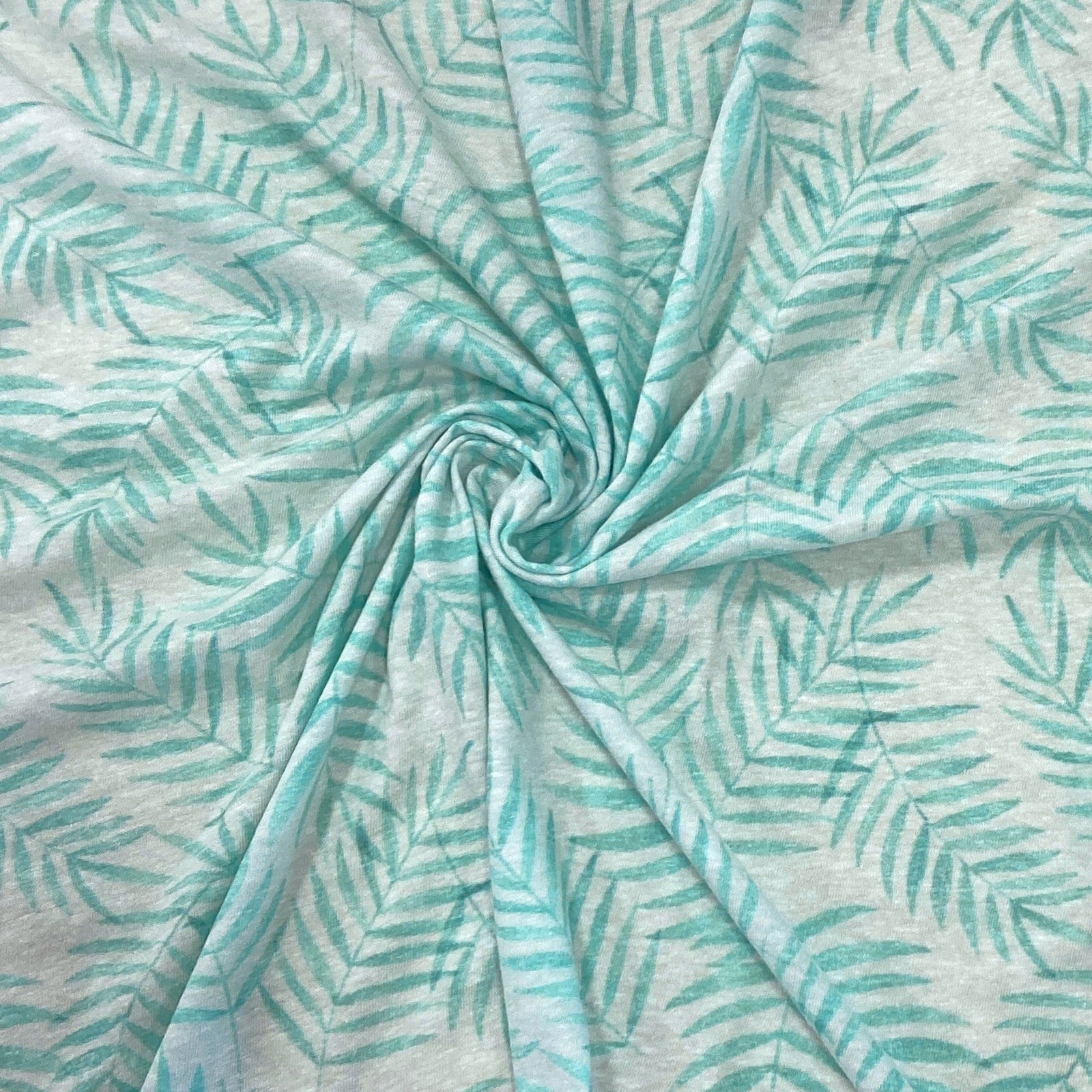 Tonal Mint Palm Frond Tri-Blend Jersey Knit Fabric, Sweet Tropical by Janelle Coury for CLUB Fabrics