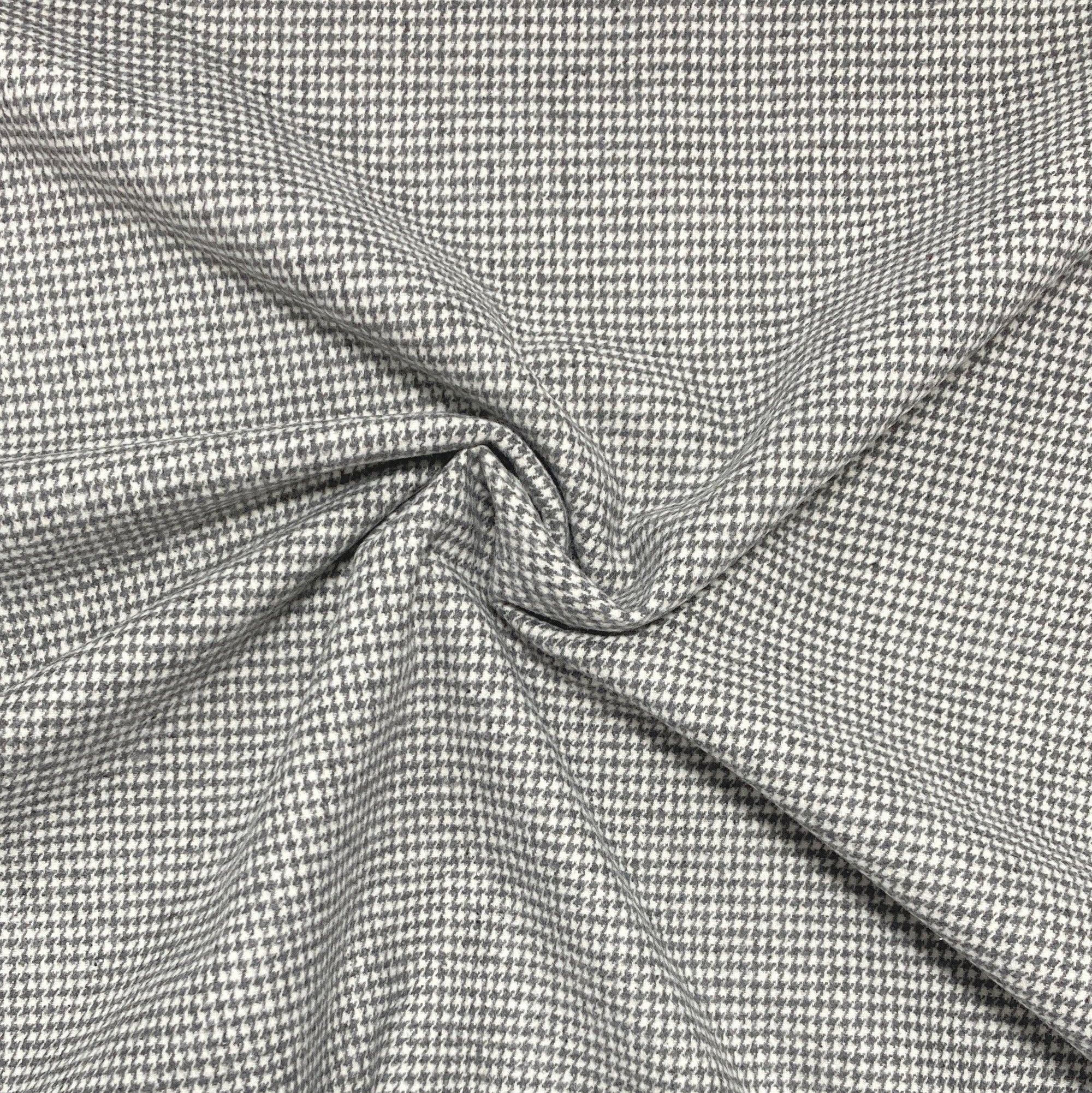 Cream and Light Grey Micro Houndstooth Wool Fabric, Raspberry Creek Fabrics, watermarked, restored