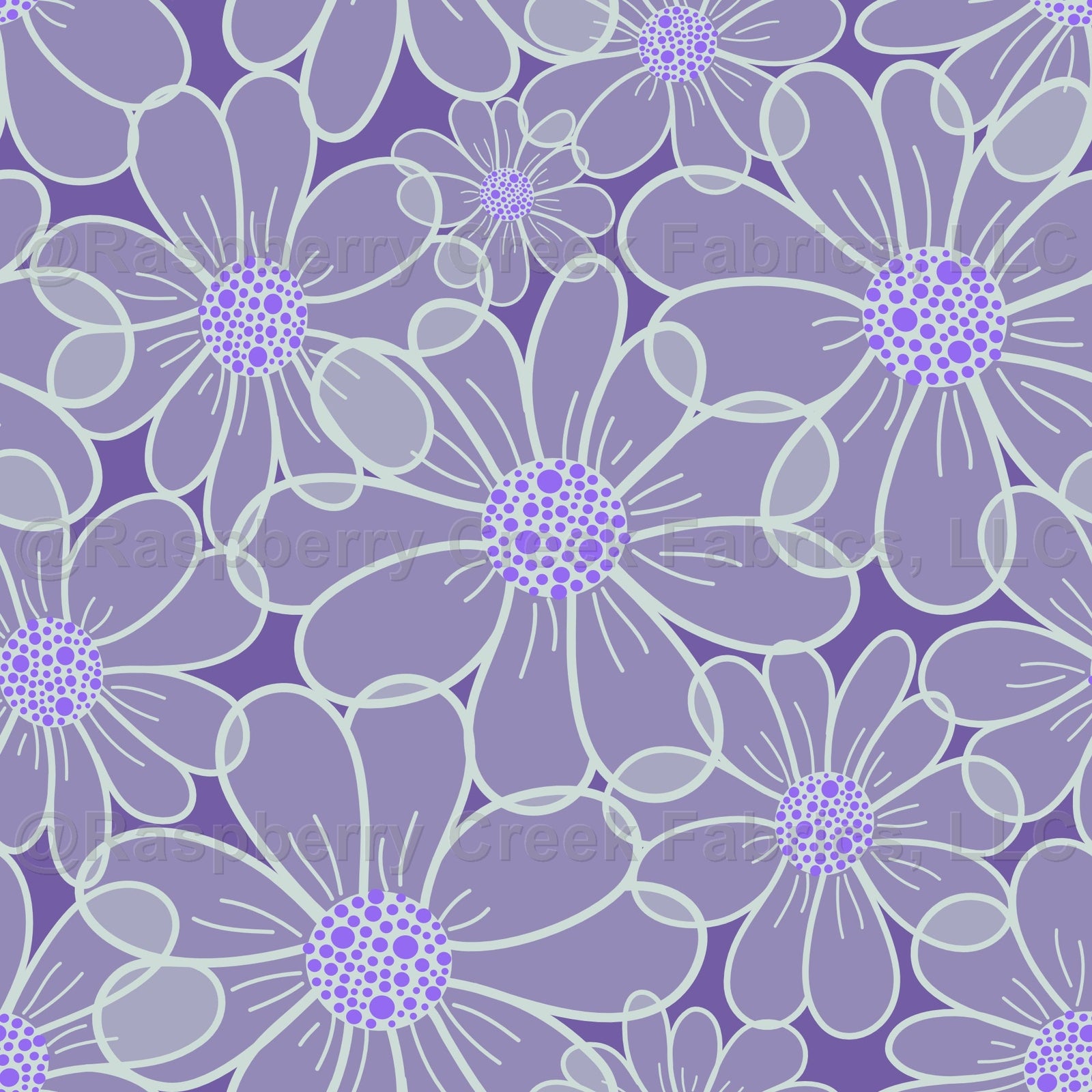 Goodnight Irene, Gauzy Daisies on Purple with Lilac and Lavender