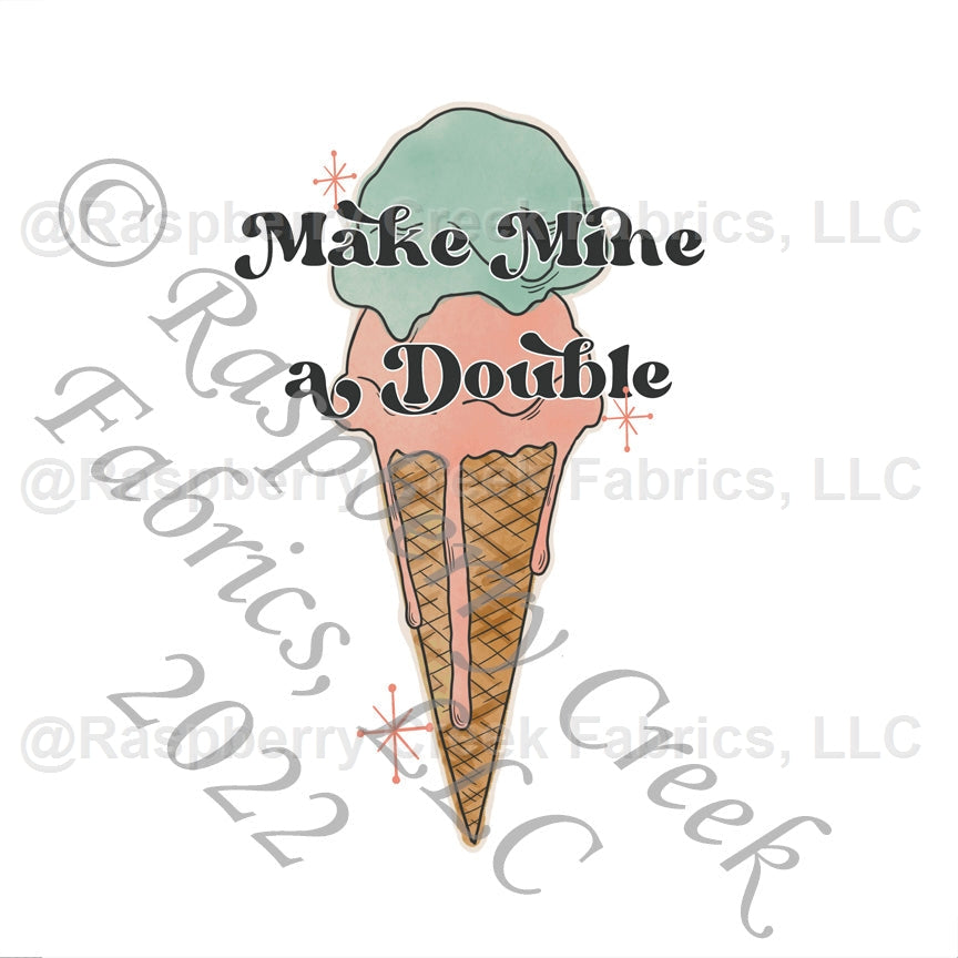 Light Sage Coral and Brown Make Mine a Double Panel, Ice Cream Parlor by Kelsey Shaw for Club Fabrics Fabric, Raspberry Creek Fabrics, watermarked