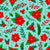 Red Christmas Poinsettia Flowers Holly Berries and Mistletoe on Aqua Image