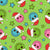 Groovy Christmas Smiley Face Santas on Green Image