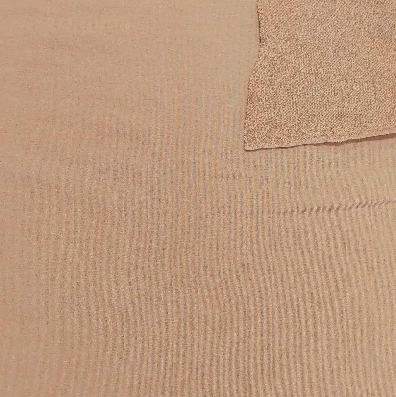 Solid Khaki Tan 4 Way Stretch French Terry Knit Fabric With Spandex Fabric, Raspberry Creek Fabrics, watermarked, restored