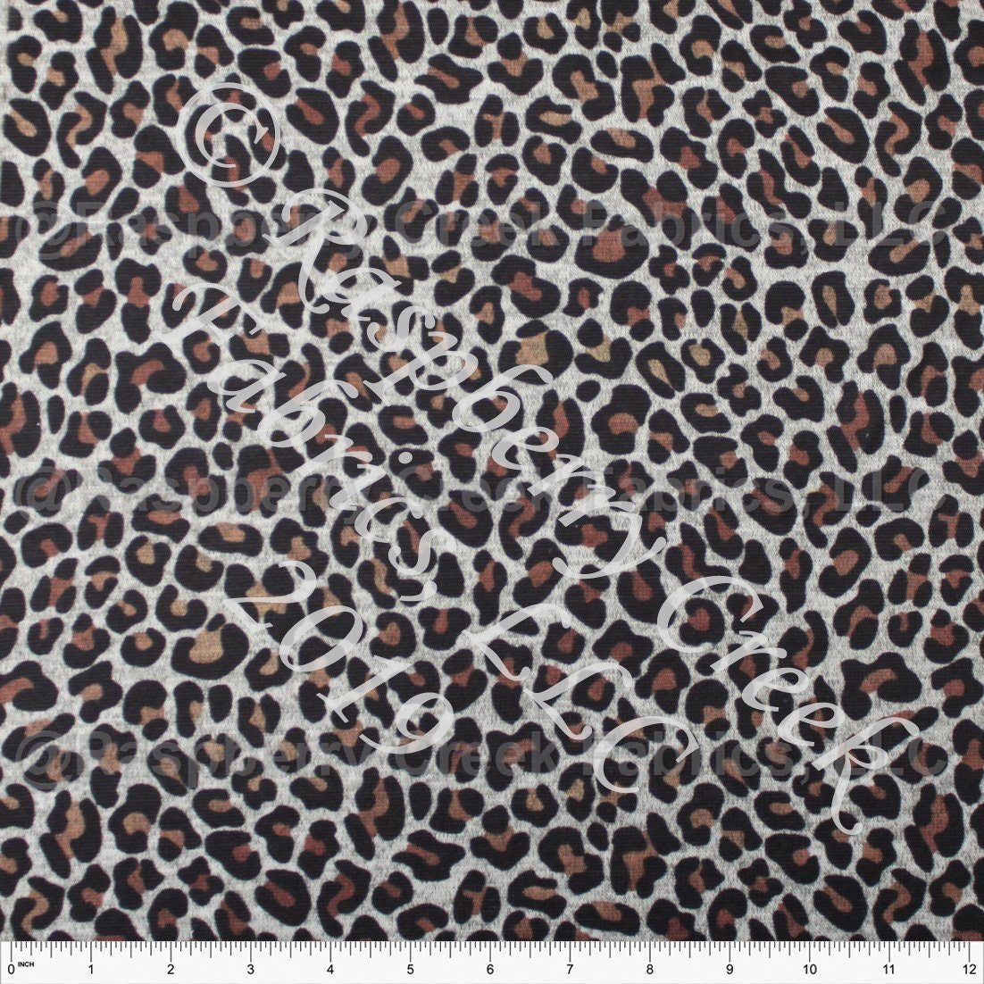 Black Grey and Brown Tonal Leopard Print Brushed Heathered Hacci Sweater Knit Fabric, CLUB Fabrics Hacci Fabric, Raspberry Creek Fabrics, watermarked