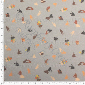 Grey Black Brown Peach Yellow and Red Heathered Peace and Love Tri-Blend Jersey Knit Fabric, By Emily Ferguson for CLUB Fabrics Fabric, Raspberry Creek Fabrics, watermarked