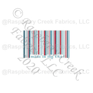 Red Teal Light Teal and Grey Made In The USA Barcode Panel, Made In the USA by Bri Powell for Club Fabrics Fabric, Raspberry Creek Fabrics, watermarked
