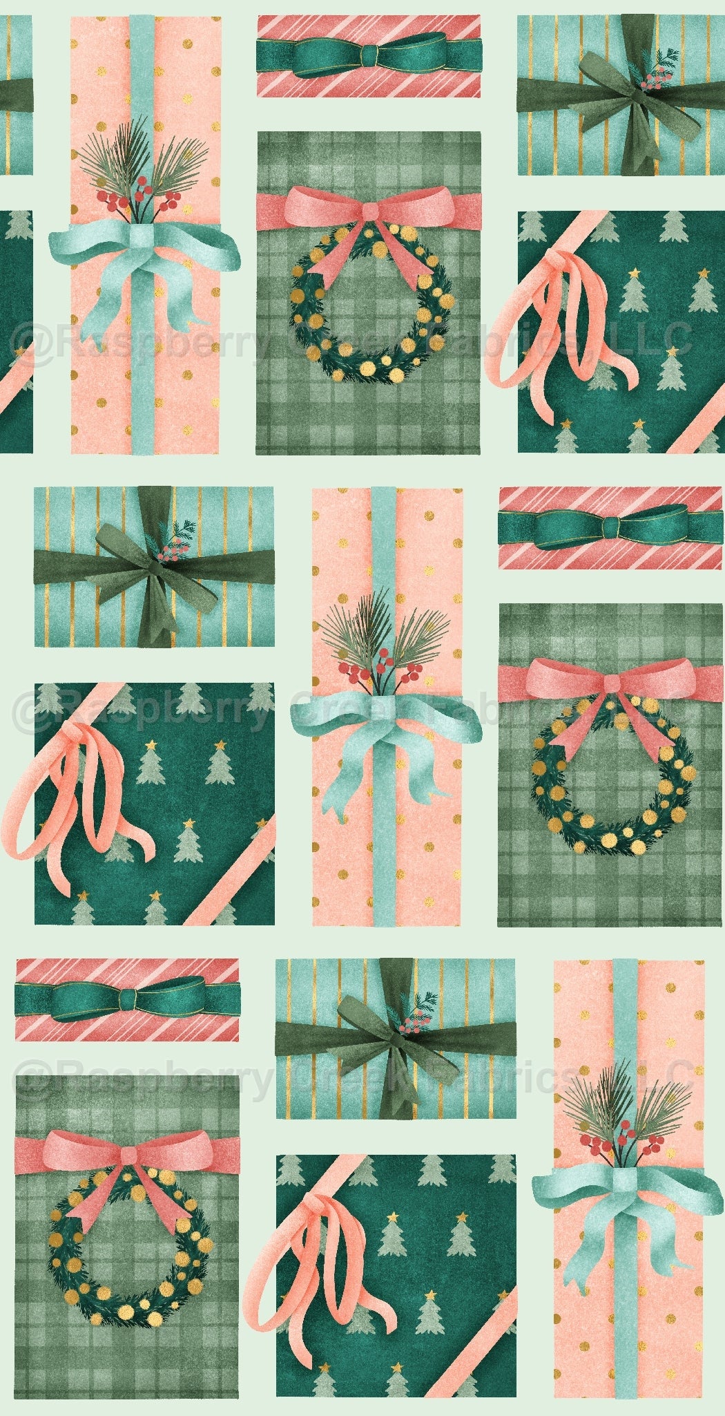Merry Little Gifts- Mint Fabric, Raspberry Creek Fabrics, watermarked