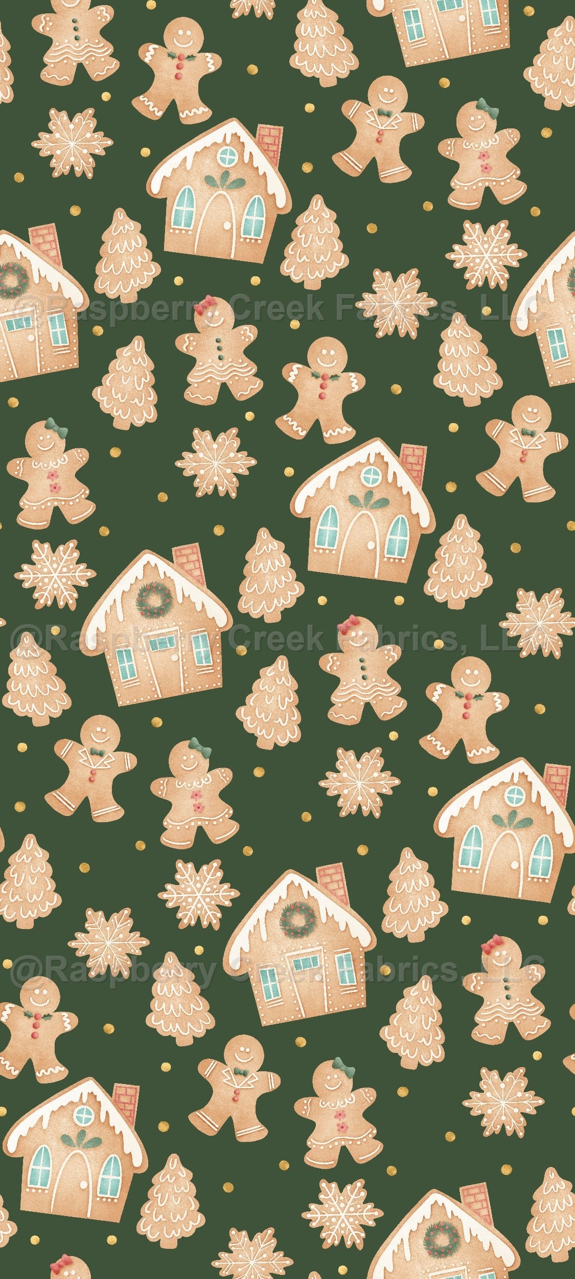 Merry Little Gingerbread- Forest Fabric, Raspberry Creek Fabrics, watermarked