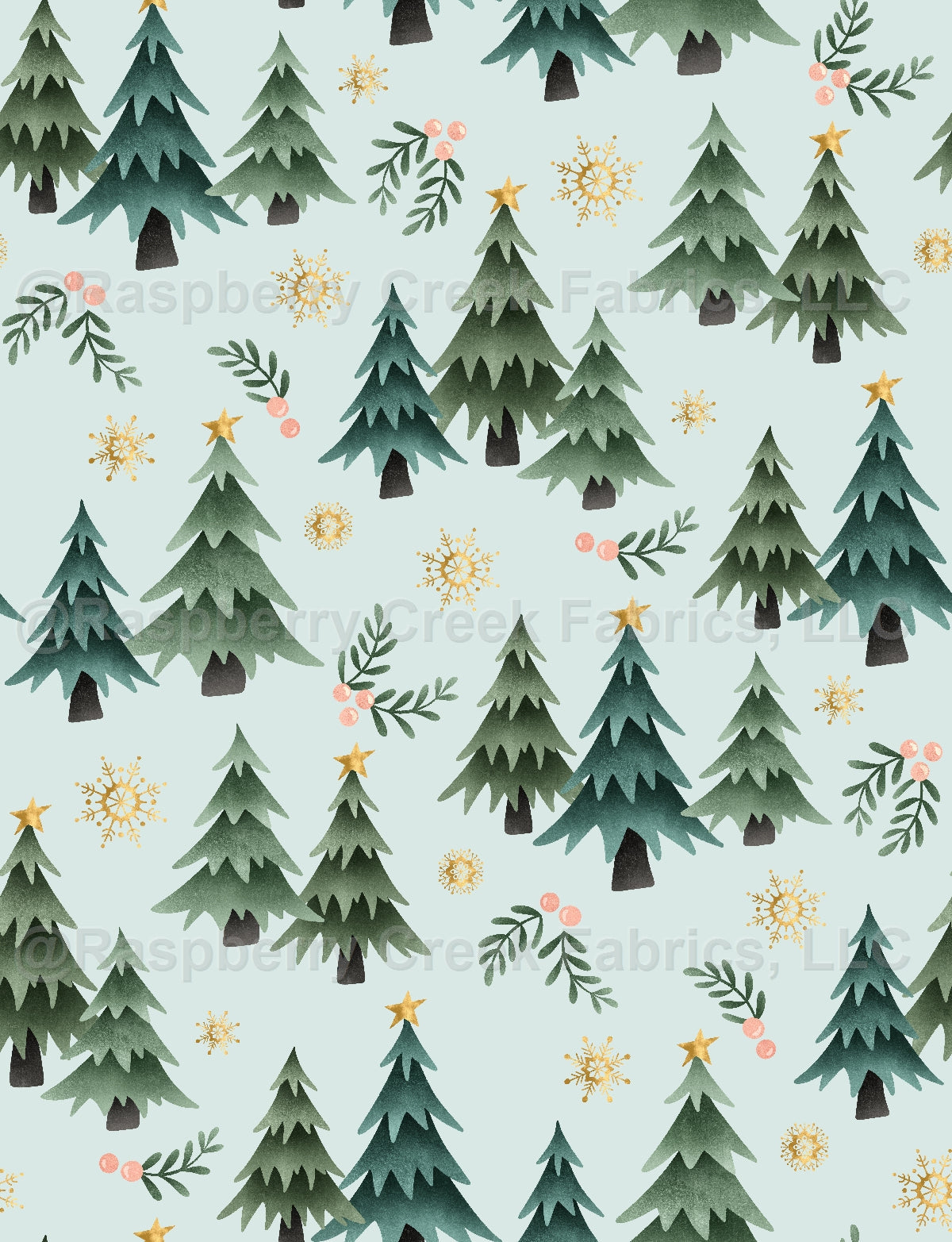 Merry Little Tree Farm- Baby Blue Fabric, Raspberry Creek Fabrics, watermarked
