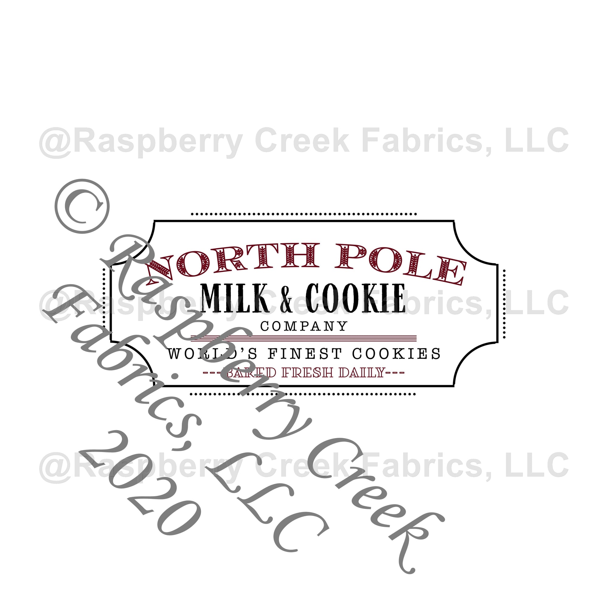 Burgundy and Black North Pole Cookie Company Panel, Christmas Traditions By Kelsey Shaw for Club Fabrics Fabric, Raspberry Creek Fabrics, watermarked