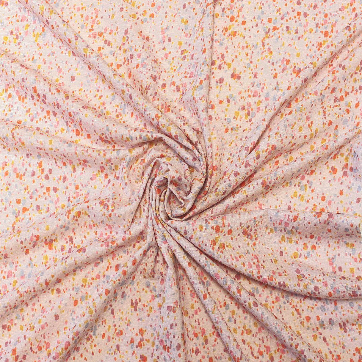 Mauve Denim Blue Dusty Red and Orange Heathered Splatter Dot Tri-Blend Jersey Knit Fabric, By Emily Ferguson for CLUB Fabrics Fabric, Raspberry Creek Fabrics
