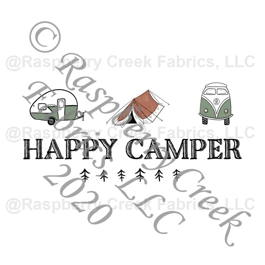 Black Sage and Clay-Red Happy Camper Panel, Camp Boho by Kelsey Shaw for Club Fabrics Fabric, Raspberry Creek Fabrics, watermarked