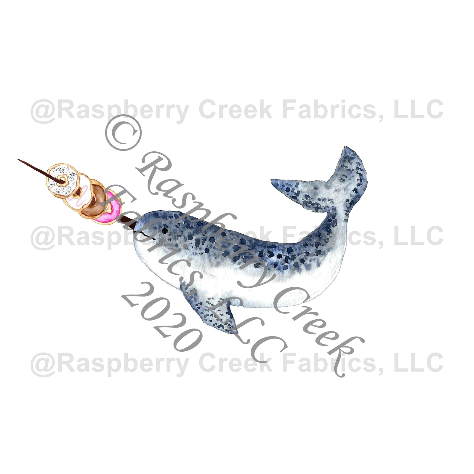 Navy Fuchsia and Grey Narwhal Donut Panel, Summer Treats By Brittney Laidlaw for Club Fabrics Fabric, Raspberry Creek Fabrics, watermarked