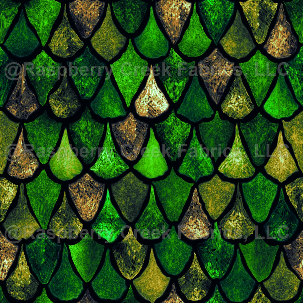 Natural Bright Green Dragon Scales Fabric, Raspberry Creek Fabrics