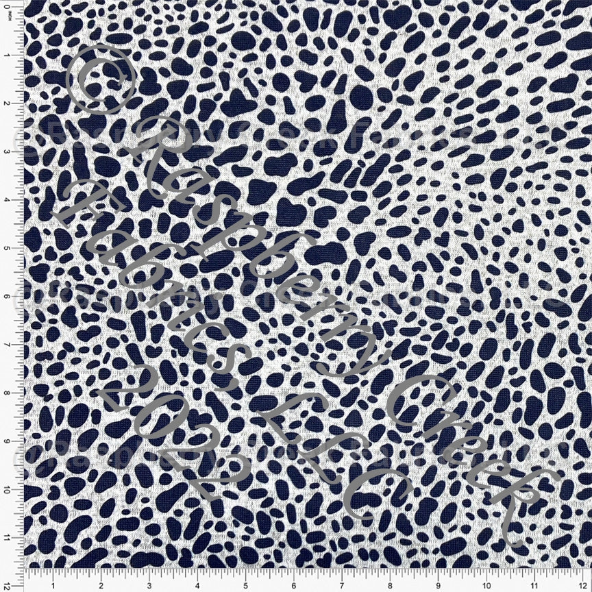 Midnight Navy Blue and Grey Animal Spot Brushed Heathered Hacci Sweater Knit Fabric, CLUB Fabrics Fabric, Raspberry Creek Fabrics, watermarked