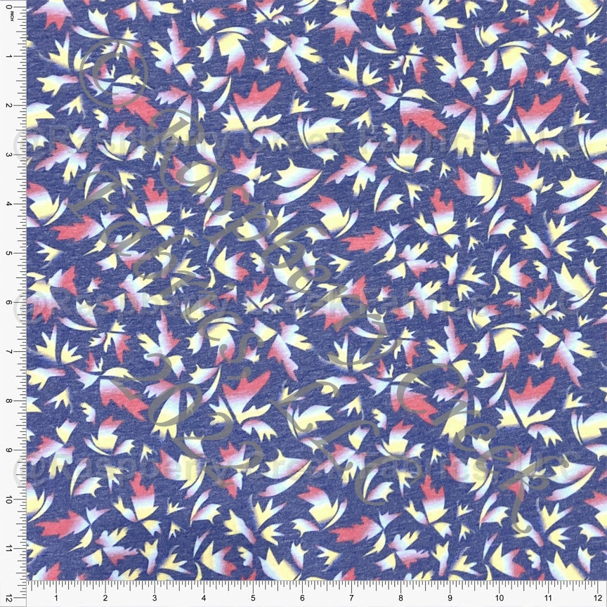 Navy Fuchsia Yellow and White Abstract Floral Tri-Blend Jersey Knit Fabric, By Elise Peterson for CLUB Fabrics Fabric, Raspberry Creek Fabrics, watermarked