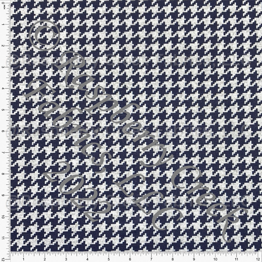 Midnight Navy Blue and Grey Houndstooth Brushed Heathered Hacci Sweater Knit Fabric, CLUB Fabrics Fabric, Raspberry Creek Fabrics, watermarked