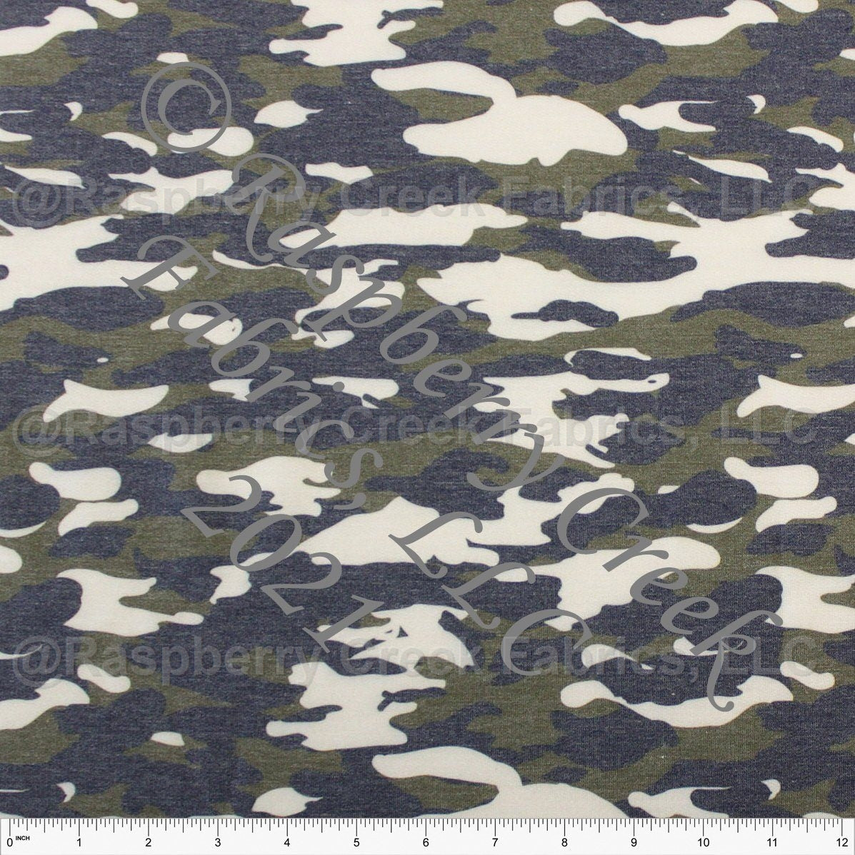 Navy Olive and Cream Camouflage Heathered FLEECE Sweatshirt Knit Fabric, CLUB Fabrics Fabric, Raspberry Creek Fabrics, watermarked
