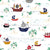 Navy Mustard Burgundy Red Blue and Green Pirate Ship Print Fabric, Pirates By Elise Peterson Image
