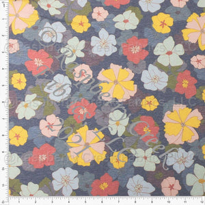 Navy Yellow Mint Pink and Olive Heathered Floral Tri-Blend Jersey Knit Fabric, By Emily Ferguson for CLUB Fabrics Fabric, Raspberry Creek Fabrics, watermarked