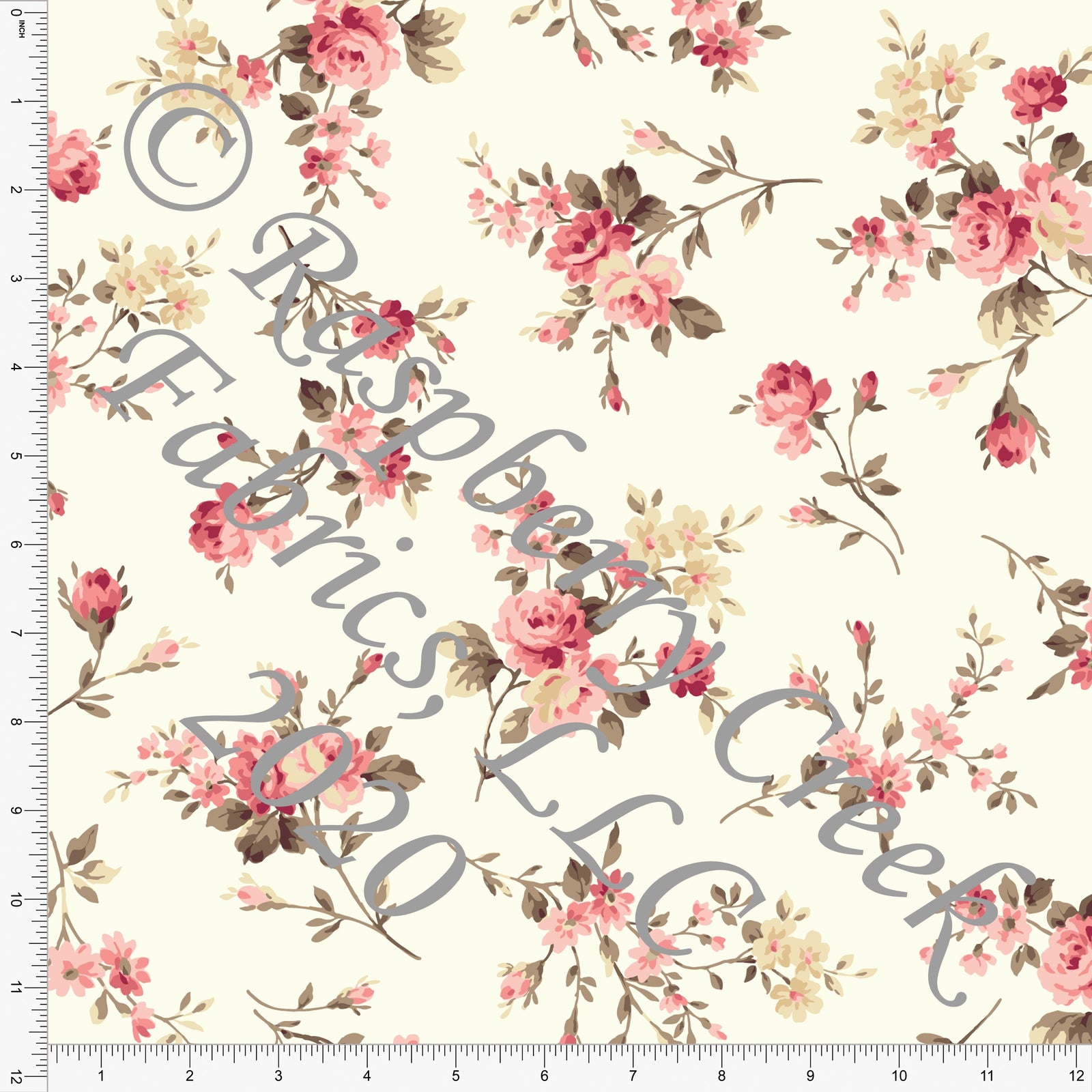Cream Burgundy and Mauve Floral Heathered FLEECE Sweatshirt Knit Fabric, CLUB Fabrics Fabric, Raspberry Creek Fabrics, watermarked