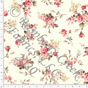Cream Burgundy and Mauve Floral Heathered FLEECE Sweatshirt Knit Fabric, CLUB Fabrics Fabric, Raspberry Creek Fabrics