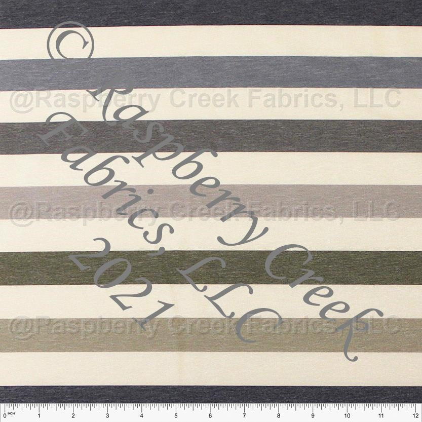 Navy Olive Grey and Cream Multi Stripe Heathered FLEECE Sweatshirt Knit Fabric, CLUB Fabrics Fabric, Raspberry Creek Fabrics, watermarked