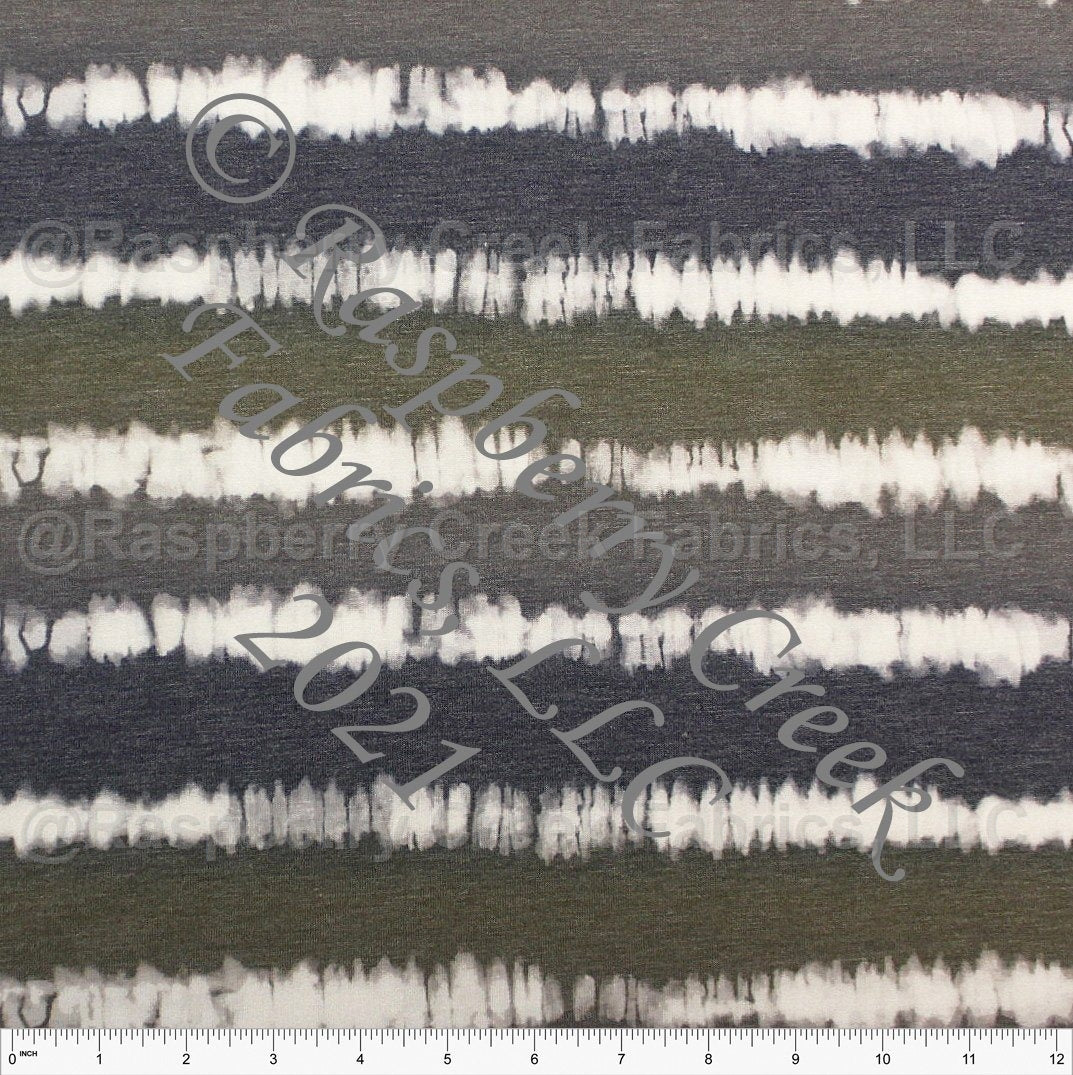 Olive Grey and Navy Tie Dye Stripe Heathered FLEECE Sweatshirt Knit Fabric, CLUB Fabrics Fabric, Raspberry Creek Fabrics, watermarked