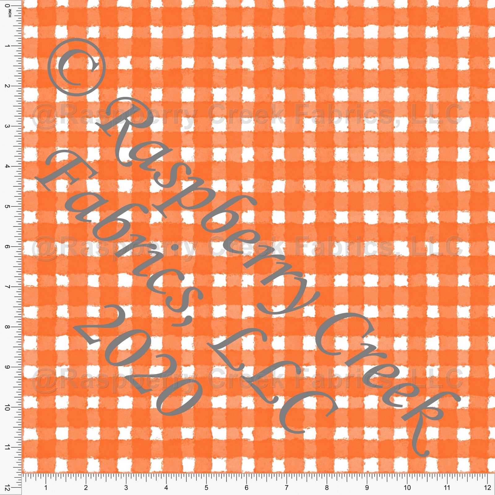 Orange and White Painted Check Gingham, By Bri Powell for Club Fabrics Fabric, Raspberry Creek Fabrics, watermarked