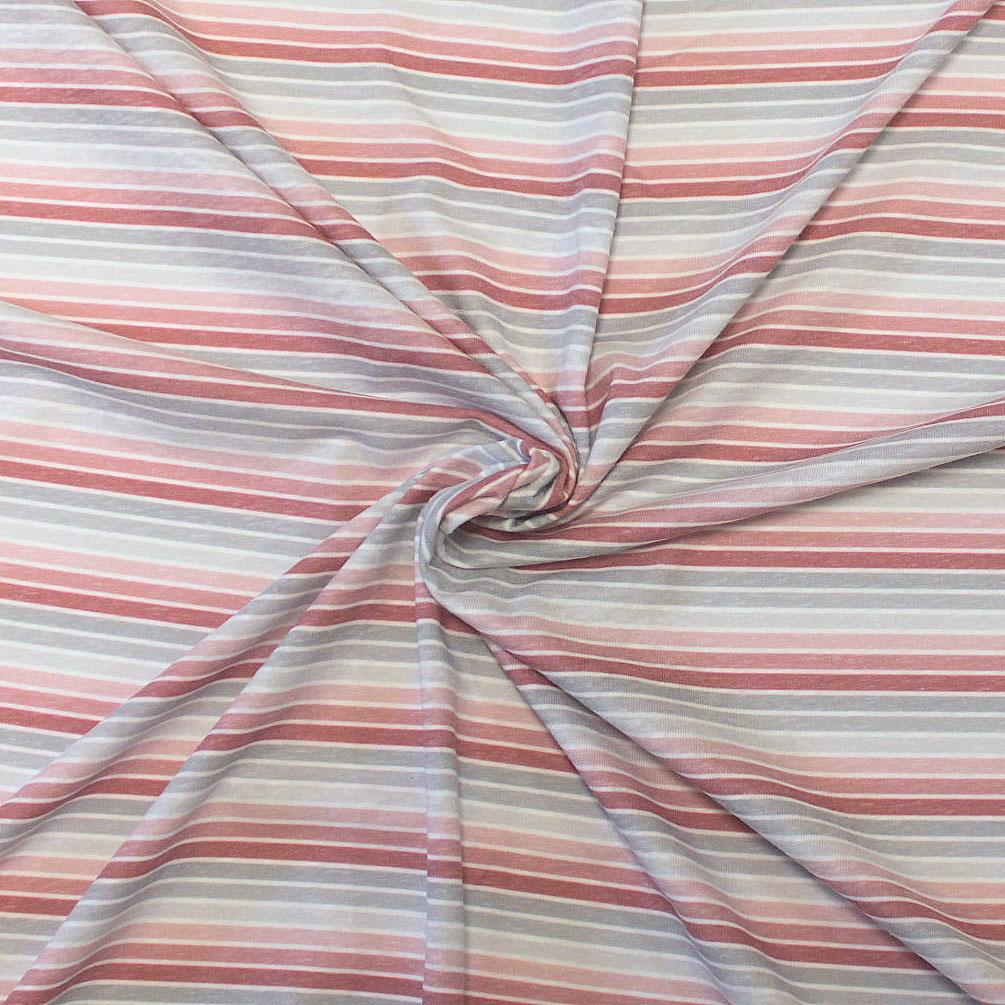 Dusty Red and Grey Heathered Ombre Multi Stripe Tri-Blend Jersey Knit Fabric, CLUB Fabrics