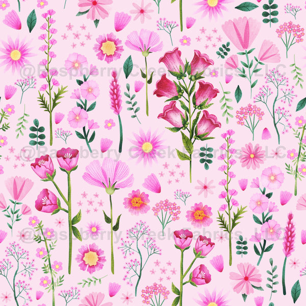 Wild Pink Pattern Pink Wildflowers on Pastel Pink - Raspberry Creek Fabrics