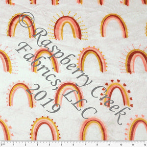 Light Peach Dusty Pink Coral Rust and Mustard Heart Rainbow Minky Cuddle Fabric, By Kimberly Henrie for CLUB Fabrics Fabric, Raspberry Creek Fabrics