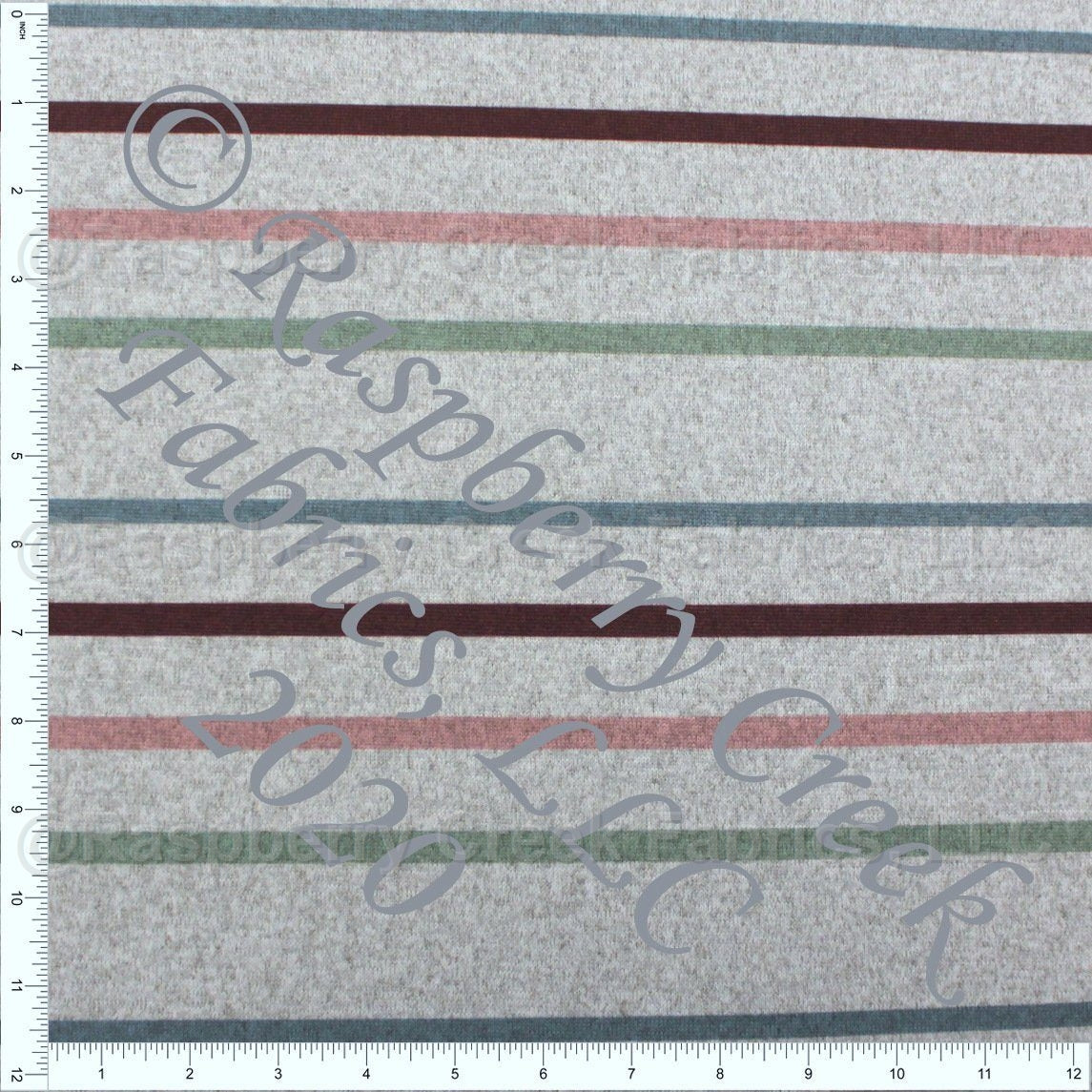 Mauve Sage Dusty Blue Burgundy and Heathered Grey Multi Stripe Brushed Heathered Hacci Sweater Knit Fabric, CLUB Fabrics Fabric, Raspberry Creek Fabrics, watermarked