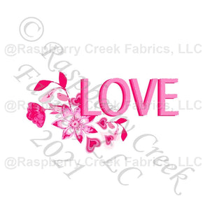 Tonal Pink Love Floral Panel, Pink By Elise Peterson for Club Fabrics Fabric, Raspberry Creek Fabrics, watermarked