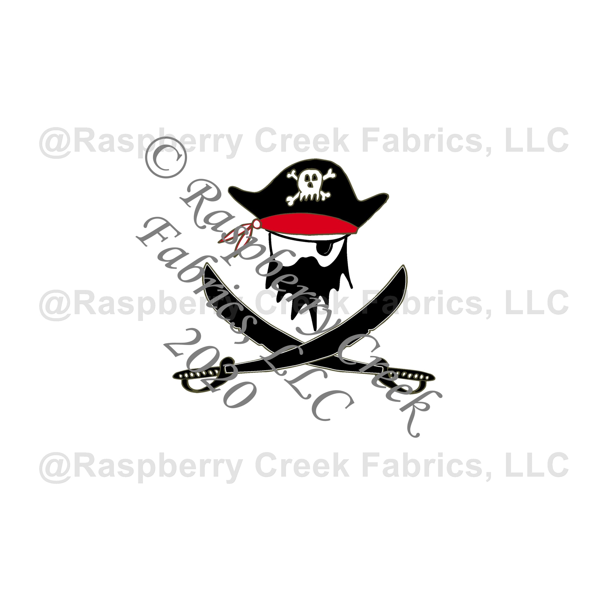 Black Red and White Pirate Sword Panel, Pirates by Elise Peterson for Club Fabrics Fabric, Raspberry Creek Fabrics, watermarked