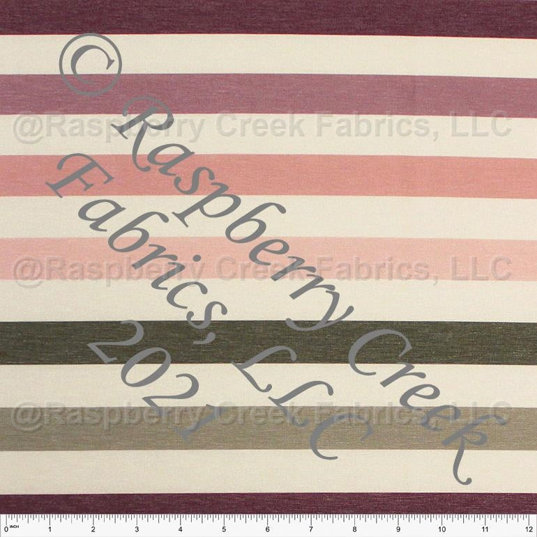 Plum Mauve Olive and Cream Multi Stripe Heathered FLEECE Sweatshirt Knit Fabric, CLUB Fabrics