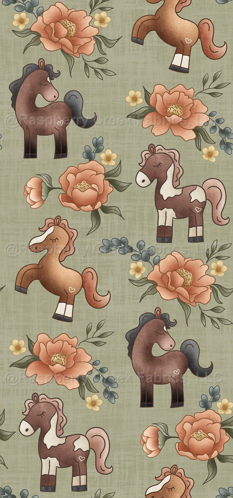Ponies & Peonies- Floral Ponies Green