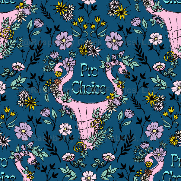 Pro choice design on denim blue - Raspberry Creek Fabrics