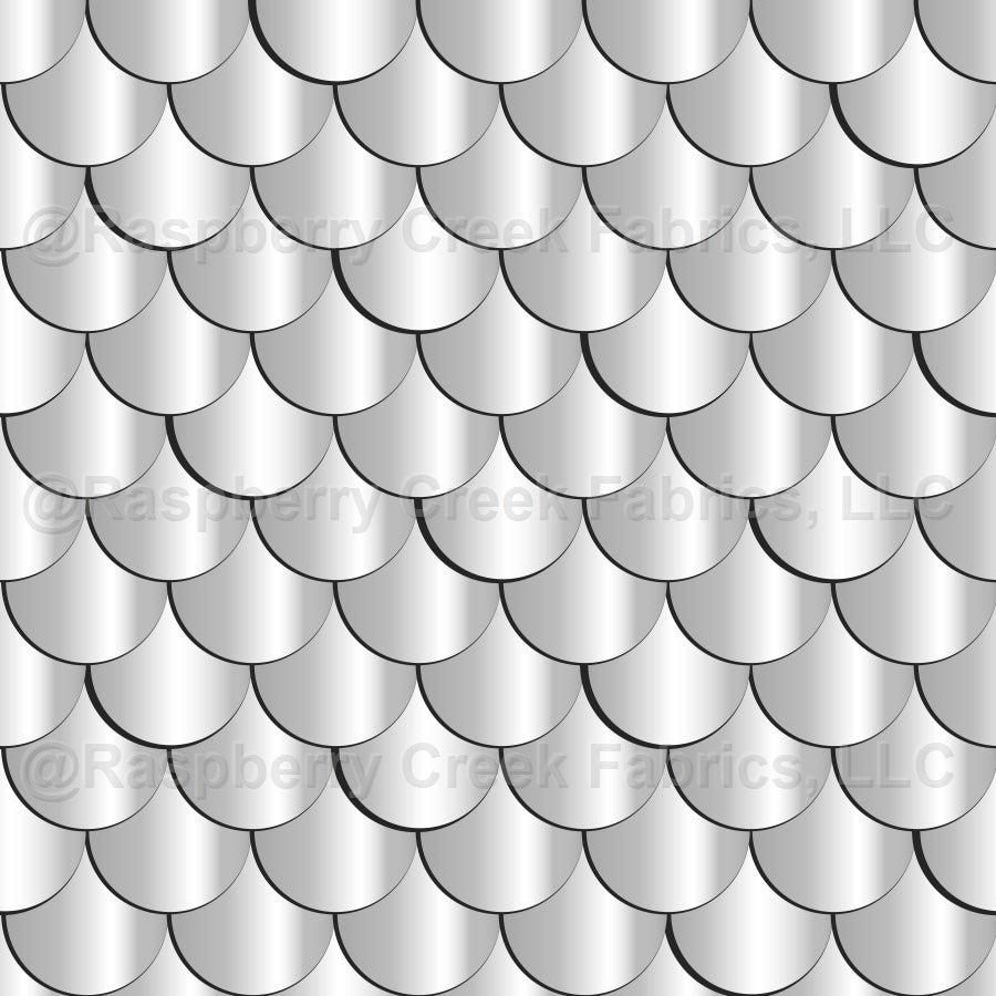 Mermaid Satin Fish Scales in Silver Black & White