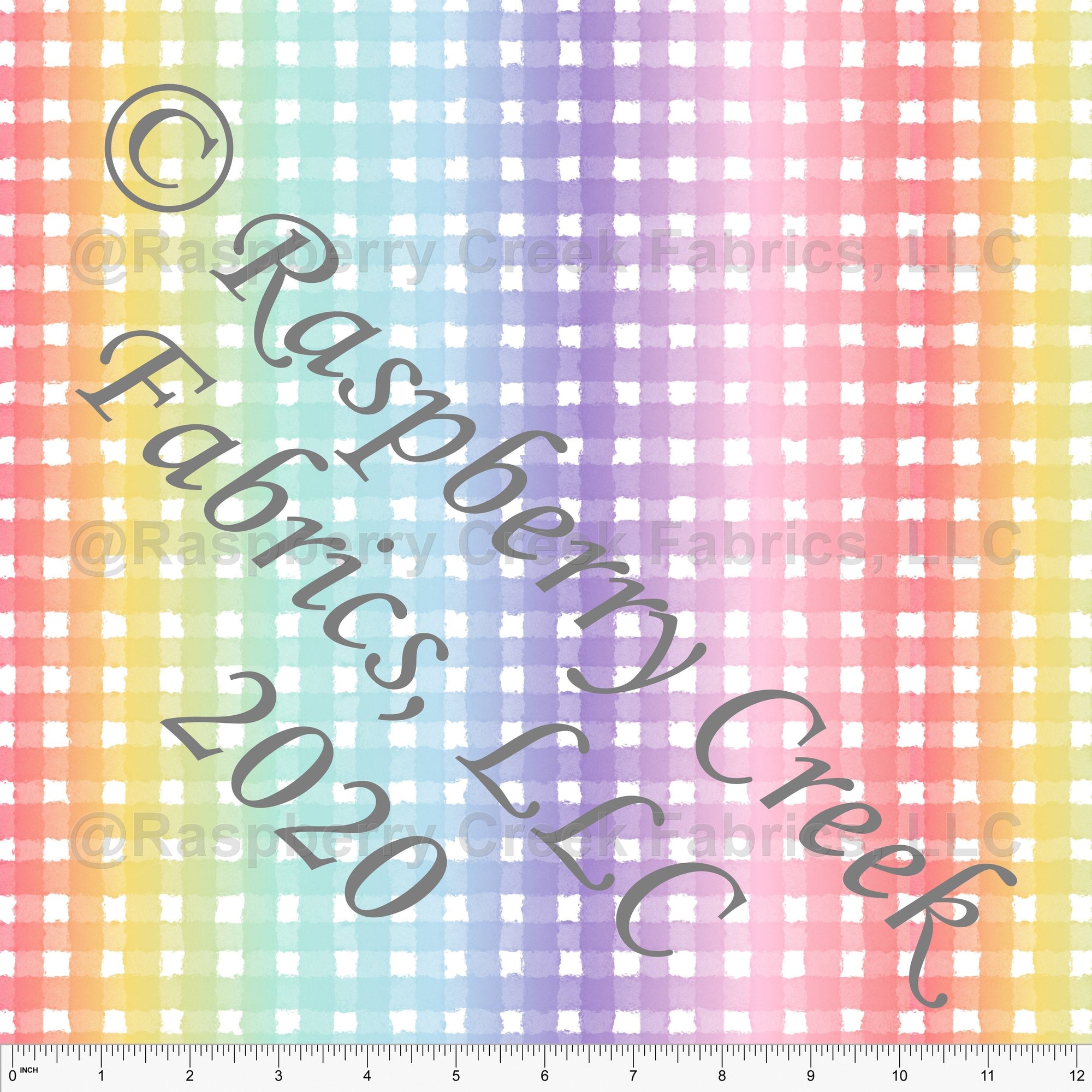 Blue Lilac Pink Yellow and Mint Rainbow and White Painted Check Gingham, By Bri Powell for Club Fabrics Fabric, Raspberry Creek Fabrics, watermarked